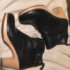 Black leather Swedish hasbeen clog boots jodhpurs